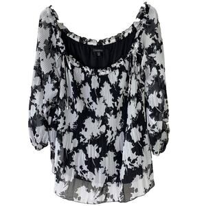 Lane Bryant Floral Chiffon Off the Shoulder Tops Plus Size 26/28 Pleated Blouse